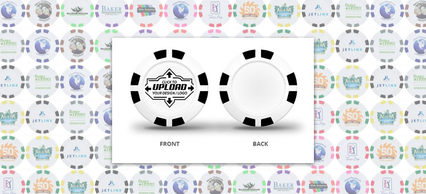 Promotional poker chips in a rainbow of colors